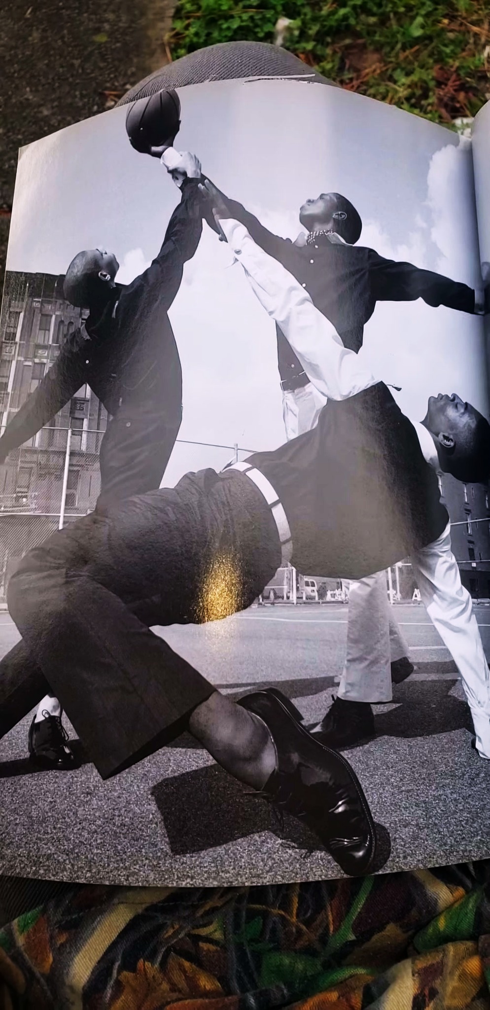 Magazine spread showing four dancers in Koto Bolofo's Harlem editorial